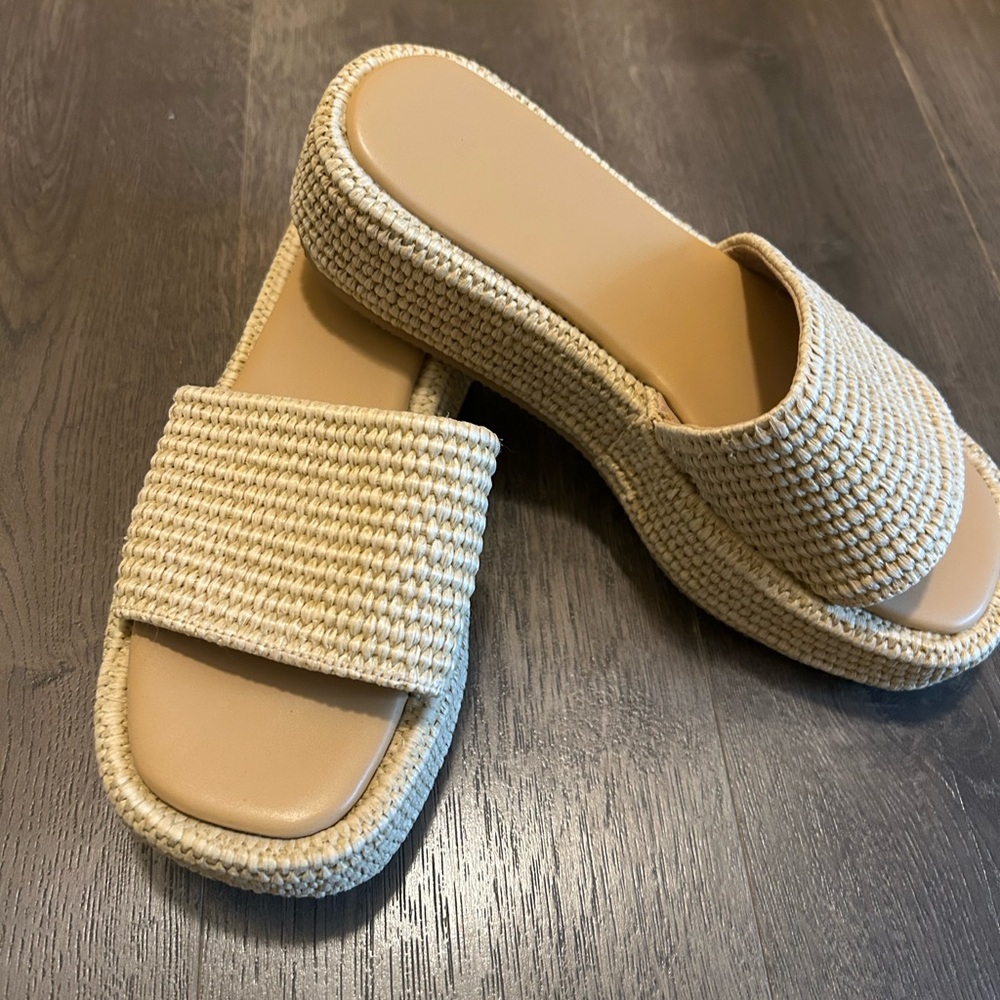 Women's Cream Woven Slide Sandals